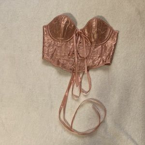 SHEIN Pink Rose Print Sleeveless Lace-Up Corset Crop Top